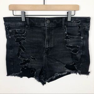AEO High Rise Shortie Distressed Raw Hem Shorts